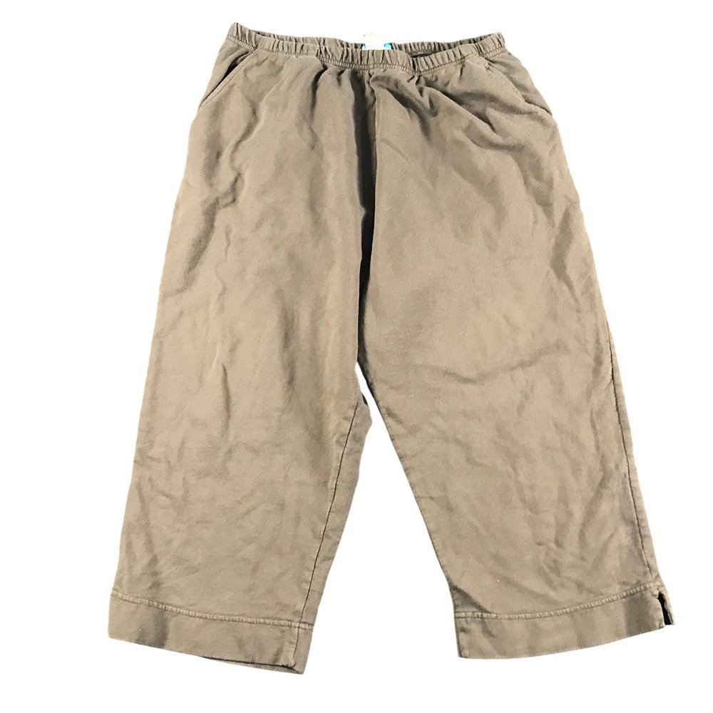 Fresh Produce Brown Cotton Elastic Waist Cropped Capri Pants Plus Size 1X